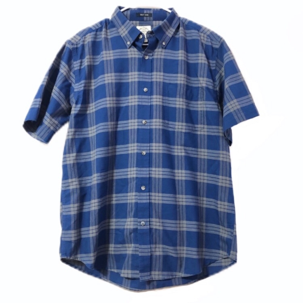 St Johns Bay Blue Short Sleeve Plaid Large Shirt